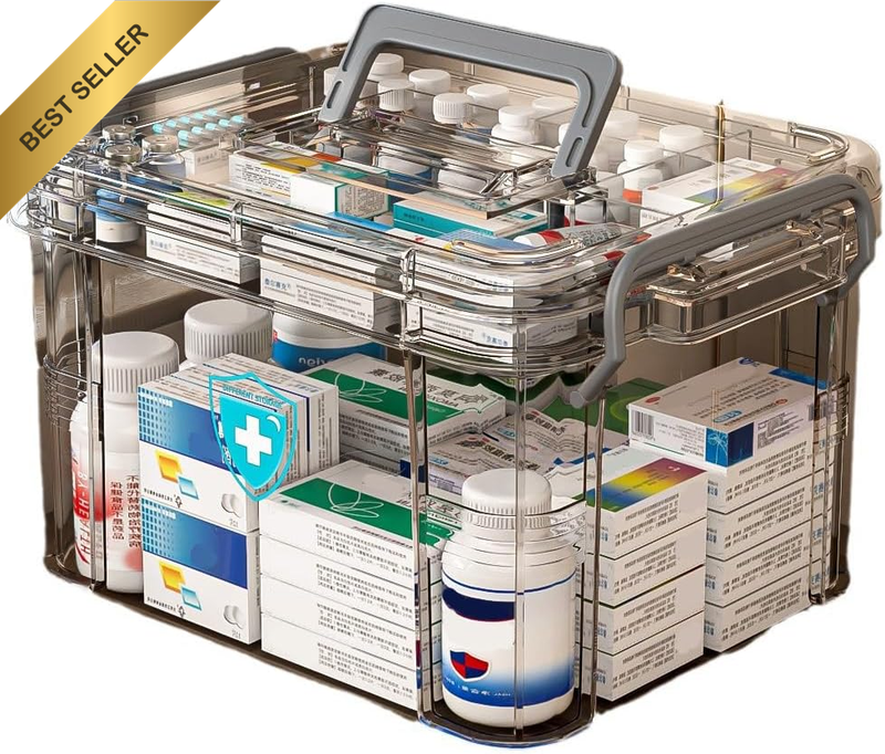 Multi-Layer Medicine Organizer Box – Large Home First Aid Storage Case with Hand