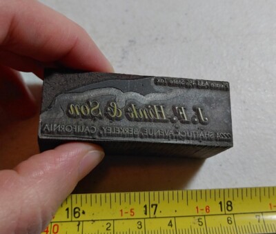 Vintage Letterpress Printing Block J. F. Hink & Son Berkeley CA Advertising
