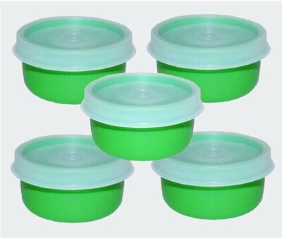 Tupperware SMIDGETS Green w/Sheer Seals ~ Mini 1 oz Containers ~ Set of 5 ~ NEW!