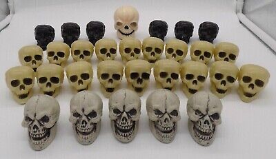 Lot 30 Plastic Skull Blow Mold Skeleton Heads Halloween Small Craft Decoration