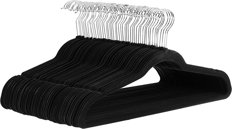 Amazon Basics Slim, Velvet, Non-Slip Suit Clothes Hangers, Black/Silver - Pack o