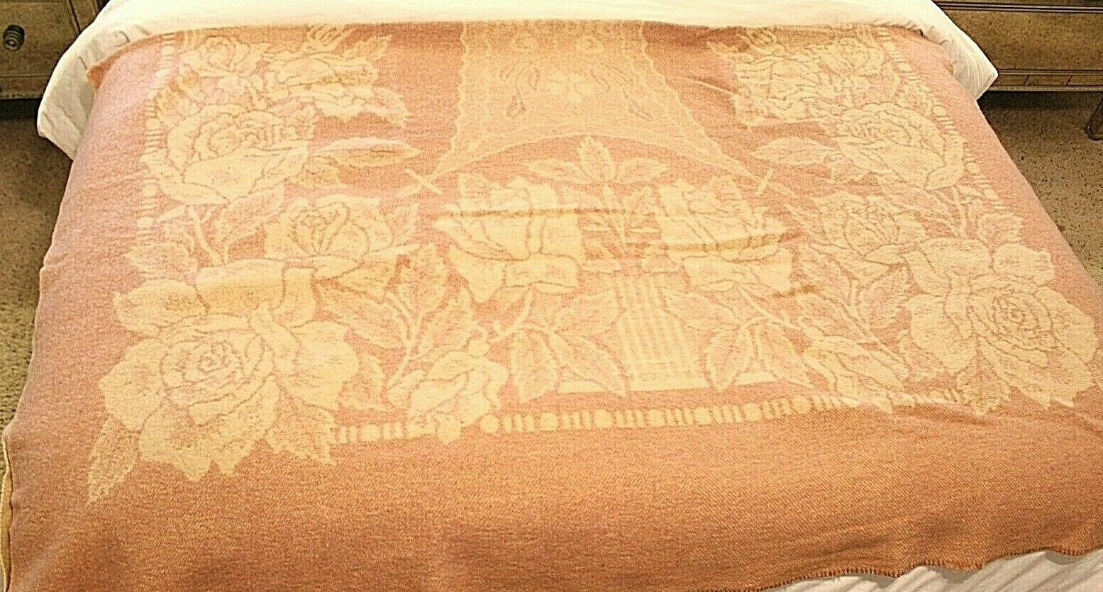 Vintage Pink Golden Dawn Floral Rose Pattern Wool Blanket 88