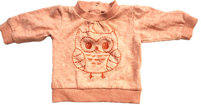 Rene Rofe' Baby Knit Sweater Pink Owl Stitched Design Long Sleeve Infants 3-6 mo
