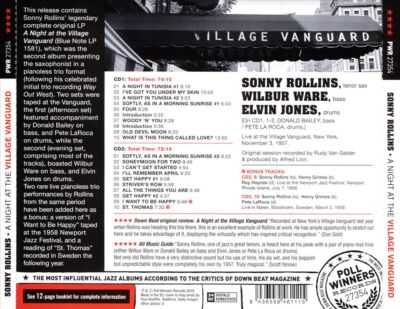 SONNY ROLLINS NIGHT AT THE VILLAGE VANGUARD NEW CD