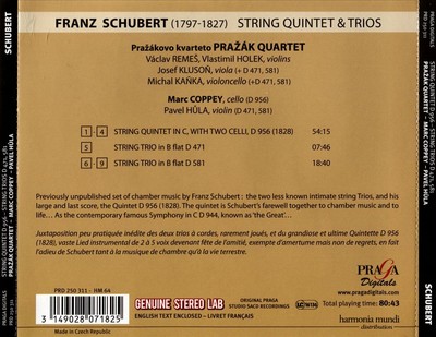 SCHUBERT: STRING QUINTET IN C; STRING TRIOS D. 471 & D. 581 NEW CD