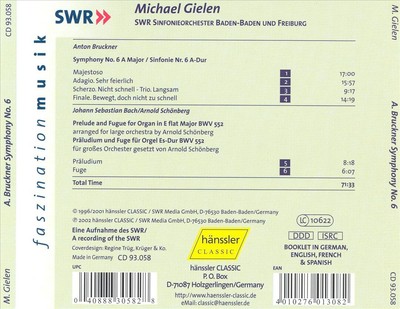 BRUCKNER: SYMPHONY NO. 6; BACH/SCH NBERG: PRELUDE AND FUGUE IN E FLAT MAJOR NEW 