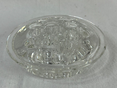 Vintage Solid Clear Pressed Glass Flower Frog 10 Hole Floral Arrangement 3-5/8''