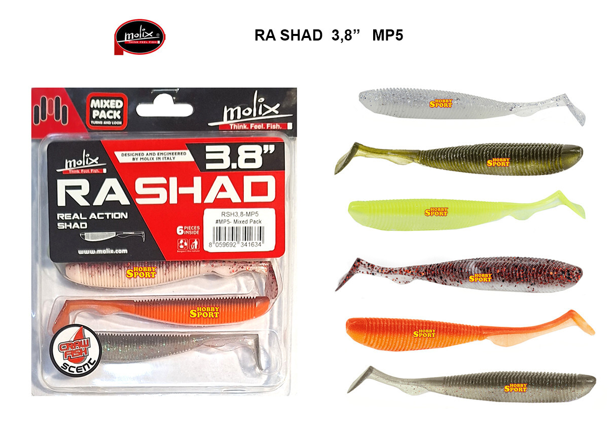 MOLIX RA SHAD 3,8' COLORE MP5 MIXED PACK  SPINNING MARE LAGO