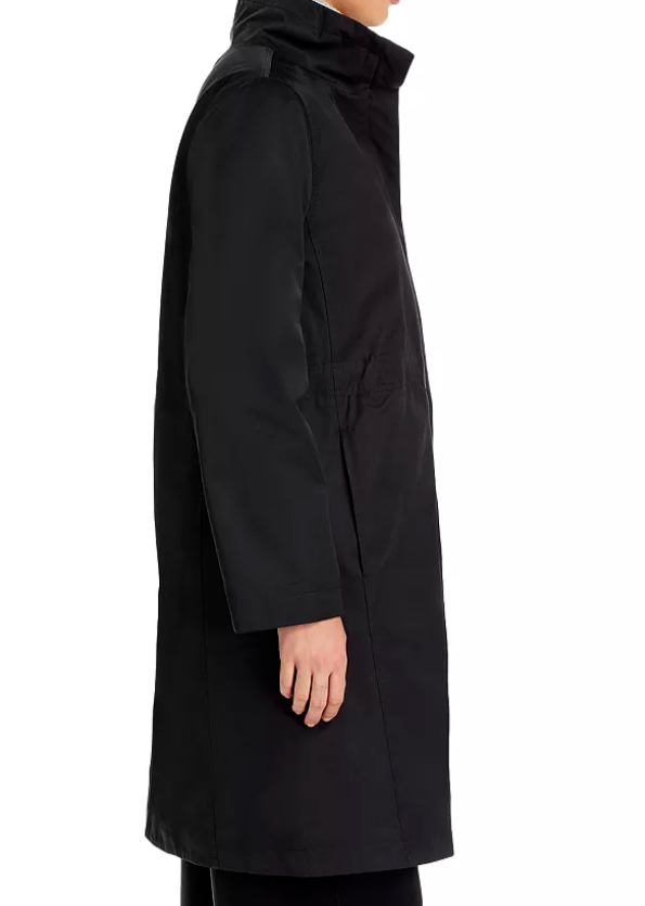 Pre-owned Eileen Fisher Stand Collar Fleece Lined Org Cotton / Nylon Coat Black Sz Mnwt