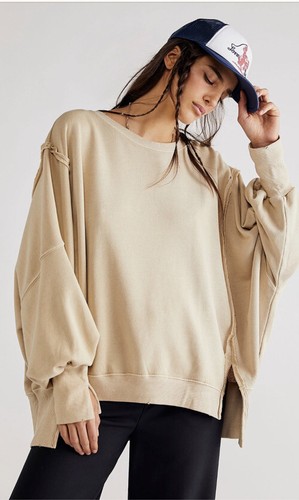 

Большой потертый свитшот Free People Camden с разрезами на манжетах, свитер, Morning oat