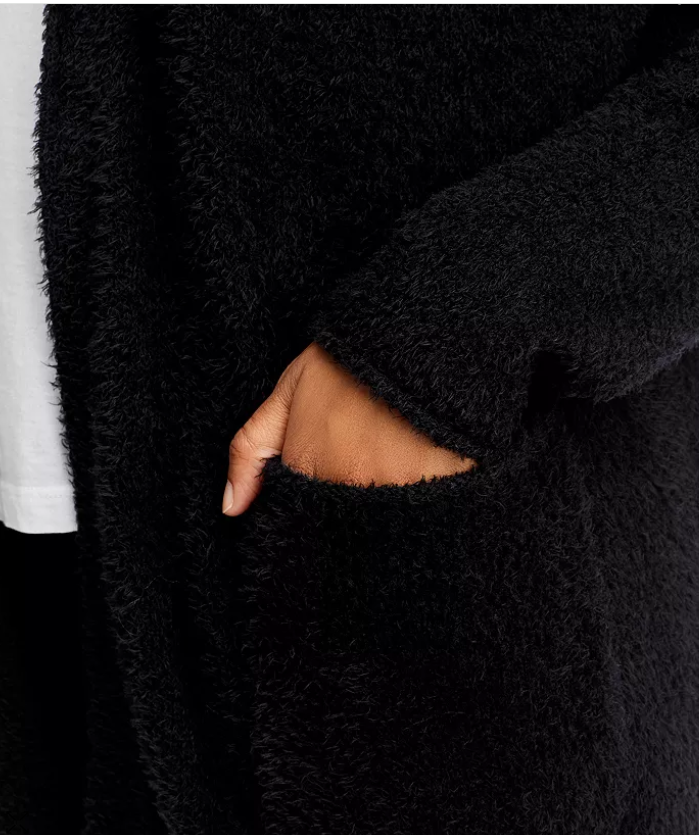 Pre-owned Eileen Fisher Hooded Cardigan Sweater Boucle Cashmere Blend Black Sz M