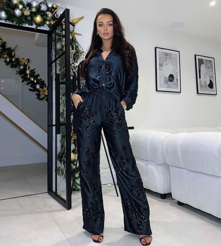 Pre-owned Zara Co Ord Suit Sequin Embroidered Shirt And Sequin Pants Sold Out Set Xs,s,m,l In Gray Green