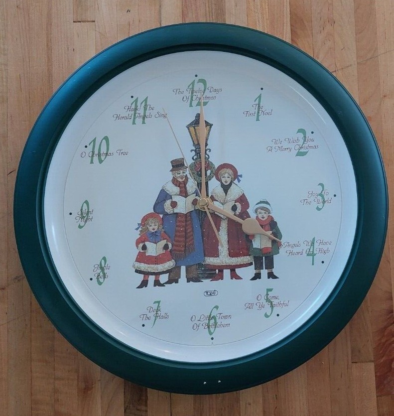 Vintage SANTAS ACTION WORLD Kurt Adler 12 DAYS OF CHRISTMAS Musical Wall CLOCK