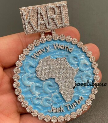 Pre-owned Nsg Custom Name Enamel Big Disk Engrave Pendant Real Moissanite Free Stud 925 Silver In White