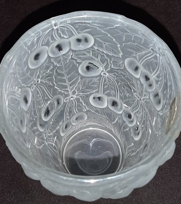 Lalique Style Barolac Crystal Vase Cherries Satin Art Deco Czech Josef Inwald 