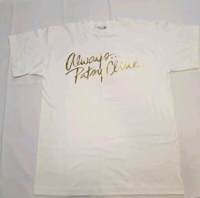 Vintage Always Patsy Cline Shirt Size M White Puffy Script Print 