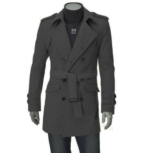 Men's Wool Blend Jacket Trench Coat Business Double Breasted