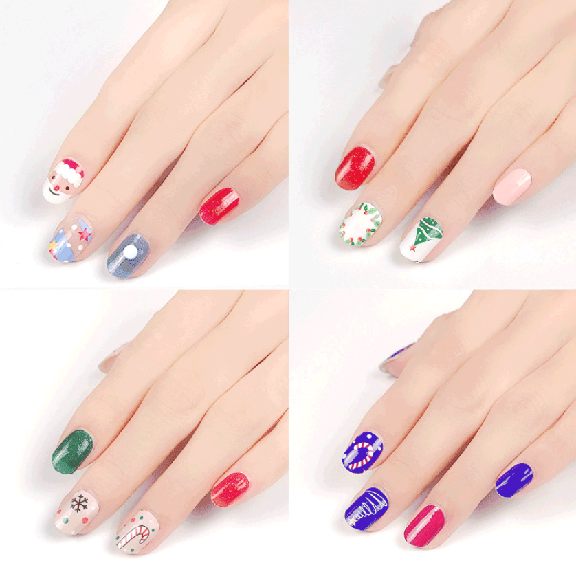 Christmas Nail Wrap Stickers Glitter Manicure Santa Art Press Décor Strip NH21