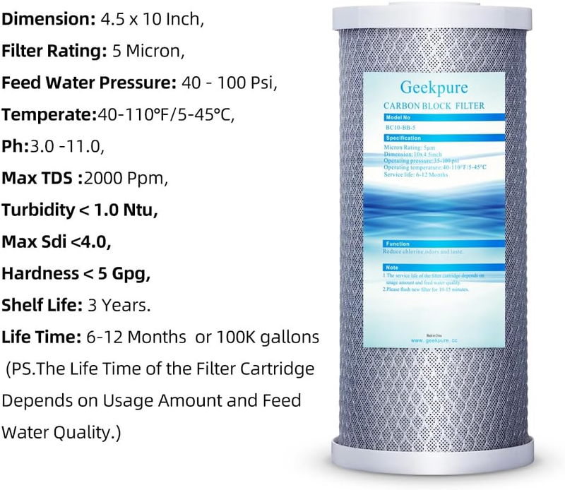 Replacement Filter 10 Inch Block Carbon and PP Sediment Filter Cartridge - Big S