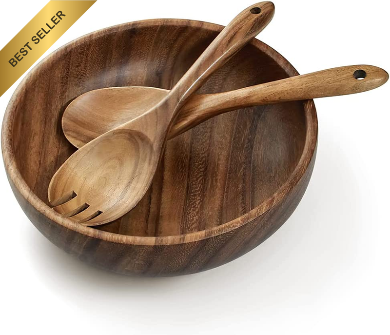 Wooden Salad Bowl Set with Server - Large 9.4