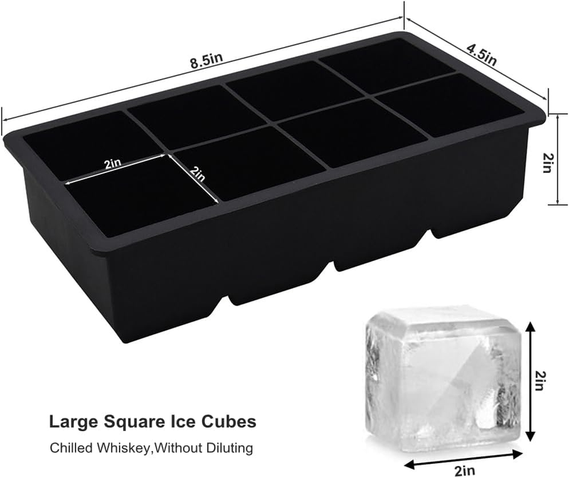 Large Ice Cube Tray for Whiskey,2 Pack Stackable Big Ice Cube Molds Make 16 Big