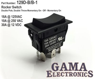 30 Amp DPDT Momentary On-Off-Momentary On Rocker Switch - 129D-B/B-1