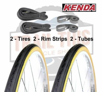 2-Pack Kenda K35 Gumwall 27x1-1/4'' Road Bike Tires Tubes & Rim Strips Set Kit