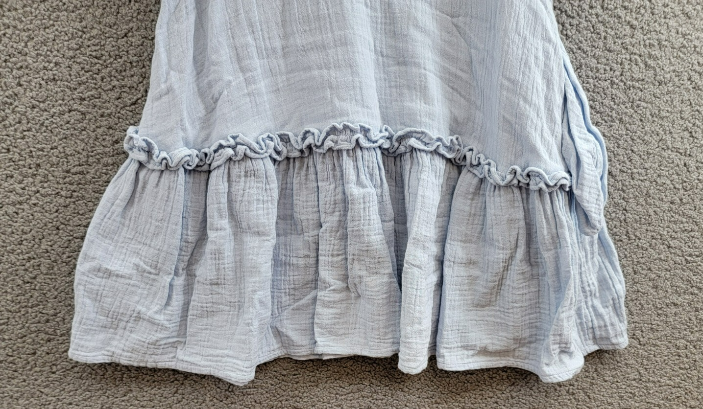 Reiss Blue Millie Seersucker Ruffle Dress Girls' 8-9Y Light Blue Button Back S/S - Picture 12 of 16