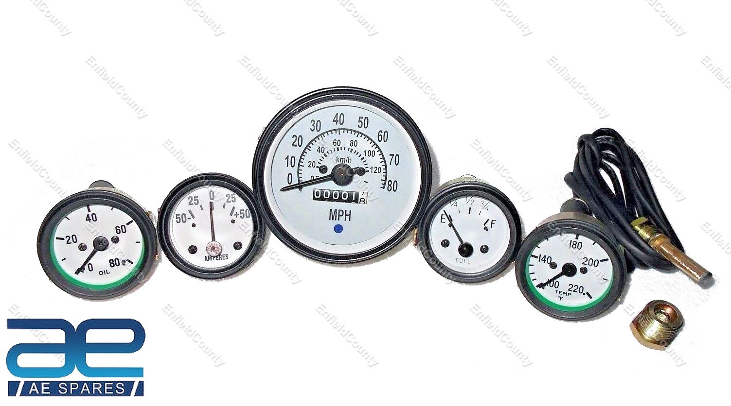 For Willys CJ MB Ford GPW Jeeps Gauge Kit Speedometer MPH KPH Temp Oil Fuel Amp 