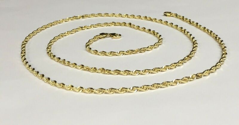 14k Solid Yellow Gold Diamond Cut Rope Chain Necklace 18" 3.5 Mm 14 Grams