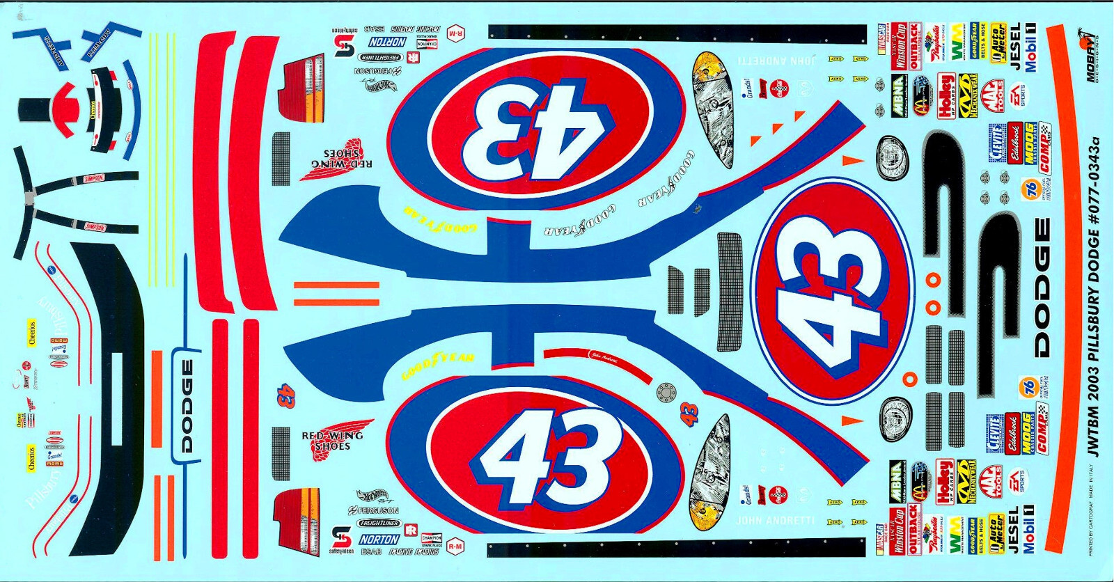 NASCAR DECAL #43 PILSBURY 2003 DODGE JOHN ANDRETTI JWTBM 1/24