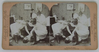 Finding the Man - Vintage 1897 Stereoview Photo Card William H. Rau