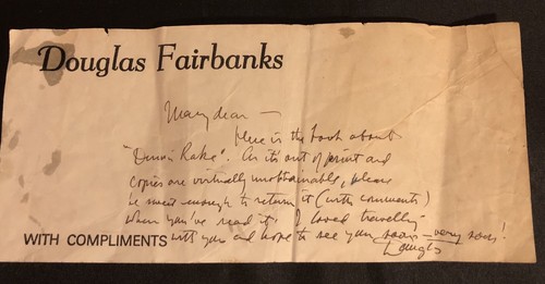 Douglas Fairbanks Personal Note To “MARY DEAR” Hartline Donahue, Verified By MHD