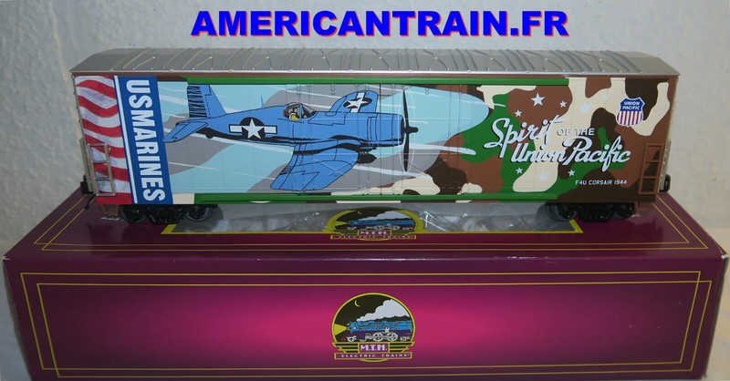 Union Pacific (Marines) 50â Double Door Plugged Boxcar 3 Rails Ã©Chelle O Mth