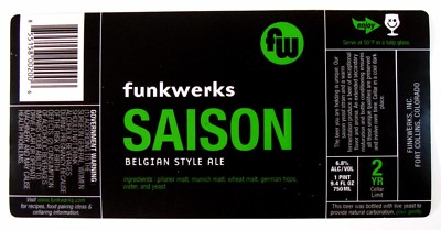 Funkwerks Inc FUNKWERKS SAISON beer label CO 25.4oz STICKER