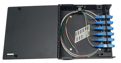 6 Fiber Wall Mount w/ 6 SC/UPC Simplex Adapters, Singlemode Pigtails & 12f Chip