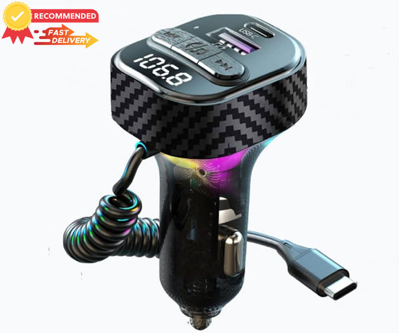 Bluetooth 5.3 FM Transmitter, 3-Port 30W Charger, Type C Cable, Hands-Free Play