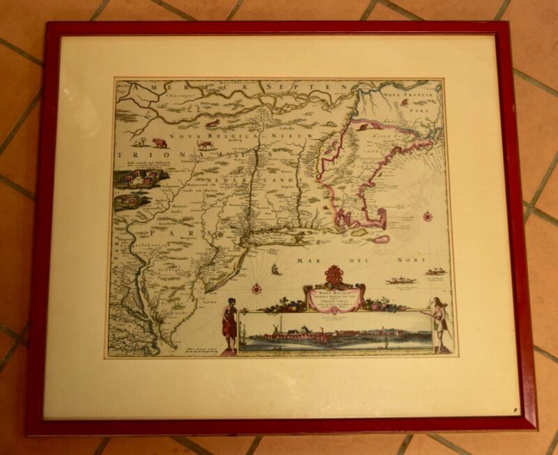 Novi Belgii vintage reproduction map, 17"x14" image, framed, ready to display