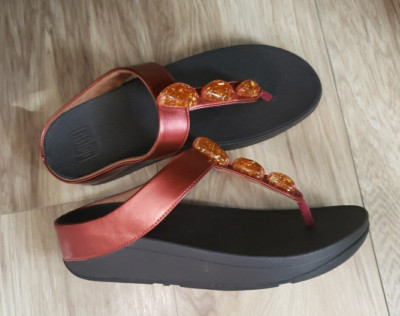 FitFlop  Fino Metallic Fleck Stone Toe-Thongs Dark Red Brick US 9 EUR 41 NIB