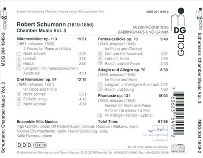 ENSEMBLE VILLA MUSICA SCHUMANN: CHAMBER MUSIC, VOL. 3 NEW CD