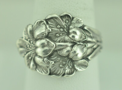 Solid 925 Sterling Silver Flower Floral Adjustable Spoon Ring