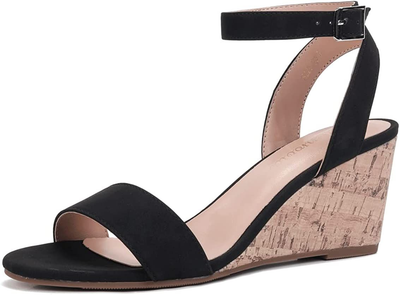 Monrovia Wedge Sandals For Women Round Open Toe Ankle Strap Low Heel Sandals