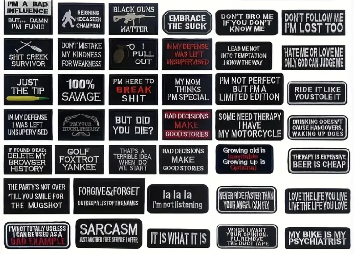 BIKER MOTORCYCLE - FUNNY MEMES - Iron On/Sew-On Embroidered Patches - YOU PICK