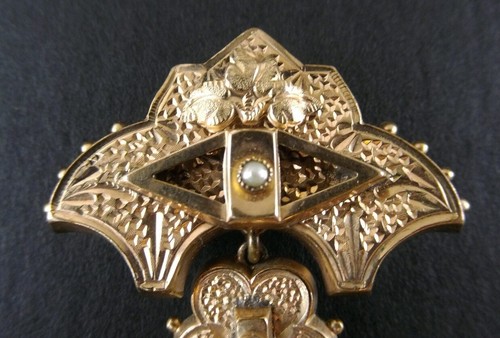 ANTIQUE VICTORIAN GOLD FILLED FANCY DANGLE DROP EARRINGS & BROOCH PIN SET