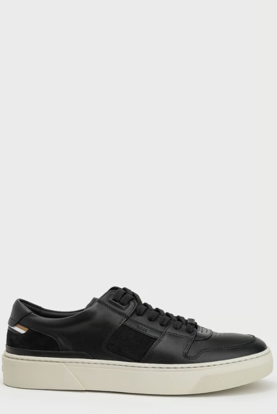BOSS Trainers Mens Black Leather Sneakers With Logo - Gary Tenn Size 7