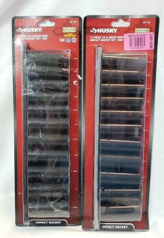 Husky 1/2 in. Drive Deep Metric Impact/SAE Impact Socket Set 22 Pcsの