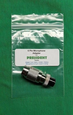 6 Pin President Lincoln, Ronald, Richard Mic adapter, converts 4 pin Cobra mics