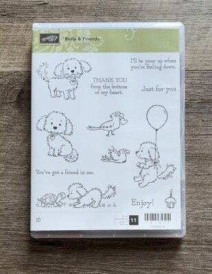 Stampin Up BELLA & FRIENDS 11 Stamp Set Dog Bone Puppy Pets Bird Turtle RETIRED