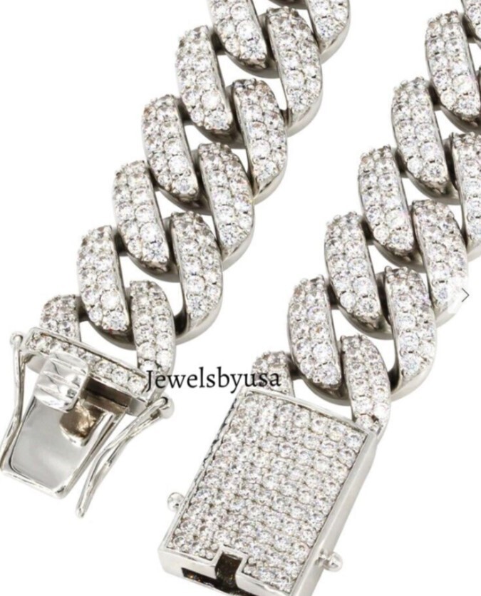 Pre-owned Nsg Men's 15mm X 22" Cuban Link Necklace Tester Pass Moissanite Free Stud 925 Silver In White