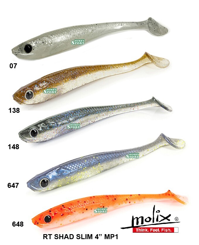 MOLIX RT SHAD 4" SLIM COLORI MISTI MP1 MIXED  SPINNING LAGO FIUME MARE  5 PZ